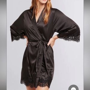 Satin Black Robe with Lace